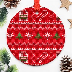 Red Christmas Pattern Xmas Decorations, Christmas Knitted Texture Round Ornament (two Sides)