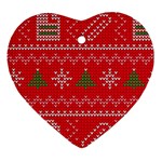 Red Christmas Pattern Xmas Decorations, Christmas Knitted Texture Heart Ornament (Two Sides) Back