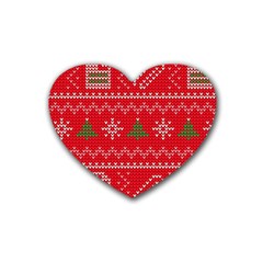 Red Christmas Pattern Xmas Decorations, Christmas Knitted Texture Rubber Heart Coaster (4 pack)