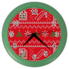 Red Christmas Pattern Xmas Decorations, Christmas Knitted Texture Color Wall Clock by kyorashop23