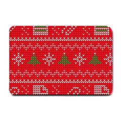 Red Christmas Pattern Xmas Decorations, Christmas Knitted Texture Small Doormat by kyorashop23