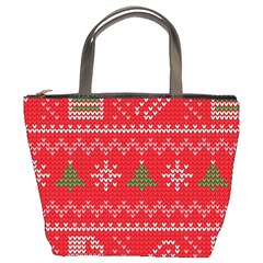 Red Christmas Pattern Xmas Decorations, Christmas Knitted Texture Bucket Bag by kyorashop23