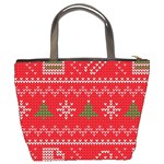 Red Christmas Pattern Xmas Decorations, Christmas Knitted Texture Bucket Bag Back