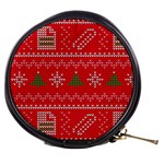 Red Christmas Pattern Xmas Decorations, Christmas Knitted Texture Mini Makeup Bag Front