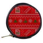 Red Christmas Pattern Xmas Decorations, Christmas Knitted Texture Mini Makeup Bag Back