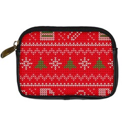 Red Christmas Pattern Xmas Decorations, Christmas Knitted Texture Digital Camera Leather Case by kyorashop23