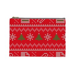 Red Christmas Pattern Xmas Decorations, Christmas Knitted Texture Cosmetic Bag (large) by kyorashop23