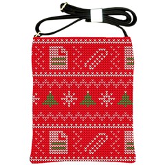 Red Christmas Pattern Xmas Decorations, Christmas Knitted Texture Shoulder Sling Bag