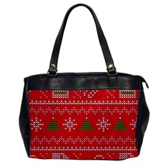 Red Christmas Pattern Xmas Decorations, Christmas Knitted Texture Oversize Office Handbag by kyorashop23