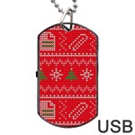 Red Christmas Pattern Xmas Decorations, Christmas Knitted Texture Dog Tag USB Flash (Two Sides) Back