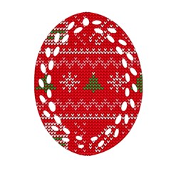 Red Christmas Pattern Xmas Decorations, Christmas Knitted Texture Ornament (oval Filigree)