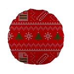 Red Christmas Pattern Xmas Decorations, Christmas Knitted Texture Standard 15  Premium Round Cushions Back