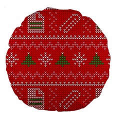 Red Christmas Pattern Xmas Decorations, Christmas Knitted Texture Large 18  Premium Round Cushions by kyorashop23