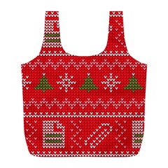 Red Christmas Pattern Xmas Decorations, Christmas Knitted Texture Full Print Recycle Bag (L)