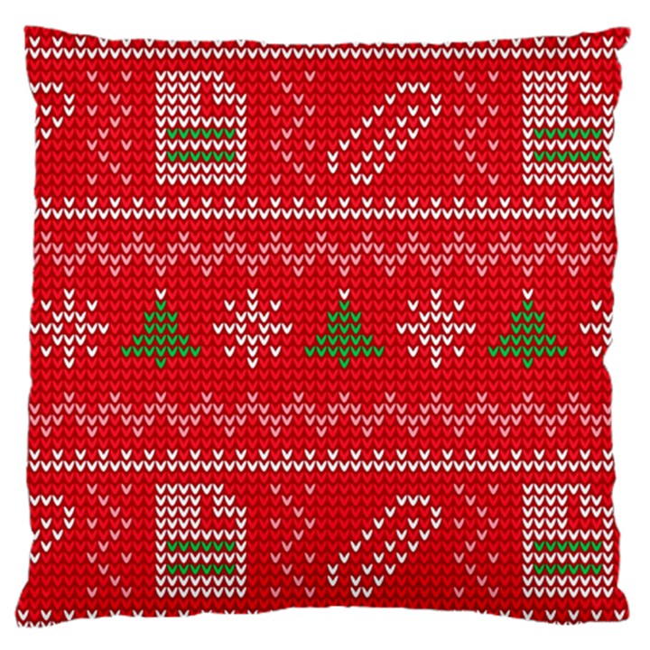 Red Christmas Pattern Xmas Decorations, Christmas Knitted Texture Large Premium Plush Fleece Cushion Case (Two Sides)