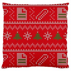 Red Christmas Pattern Xmas Decorations, Christmas Knitted Texture Large Premium Plush Fleece Cushion Case (one Side) by kyorashop23