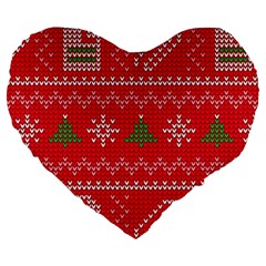 Red Christmas Pattern Xmas Decorations, Christmas Knitted Texture Large 19  Premium Flano Heart Shape Cushions by kyorashop23