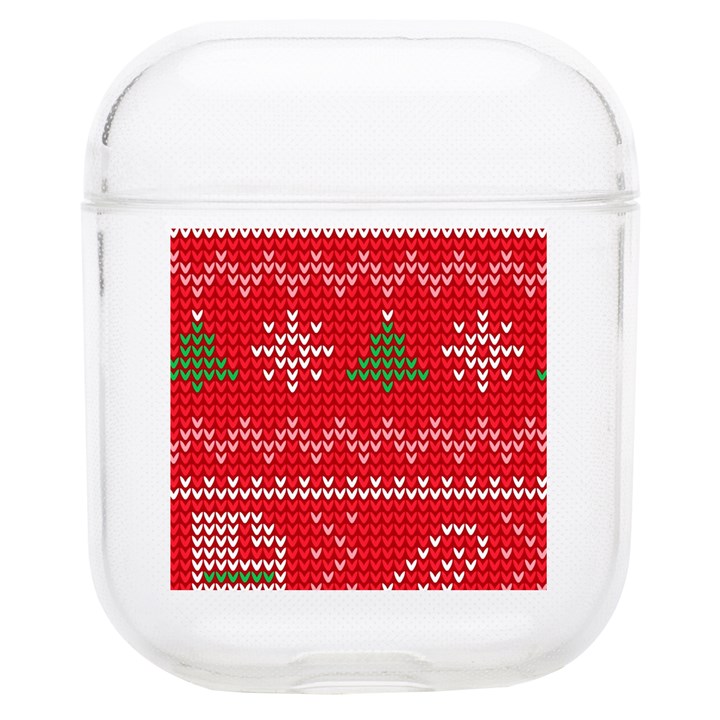 Red Christmas Pattern Xmas Decorations, Christmas Knitted Texture Soft TPU AirPods 1/2 Case