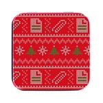 Red Christmas Pattern Xmas Decorations, Christmas Knitted Texture Square Metal Box (Black) Front