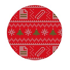 Red Christmas Pattern Xmas Decorations, Christmas Knitted Texture Mini Round Pill Box by kyorashop23