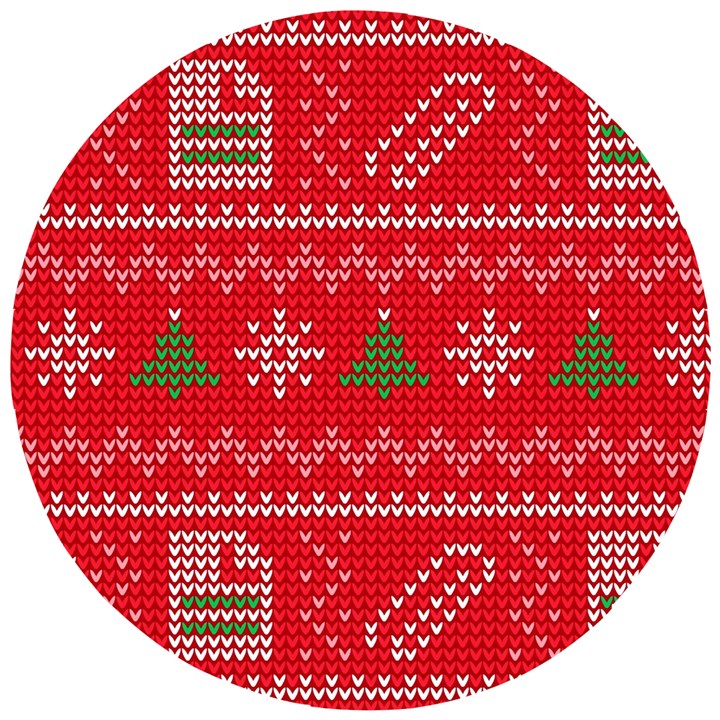 Red Christmas Pattern Xmas Decorations, Christmas Knitted Texture Wooden Puzzle Round