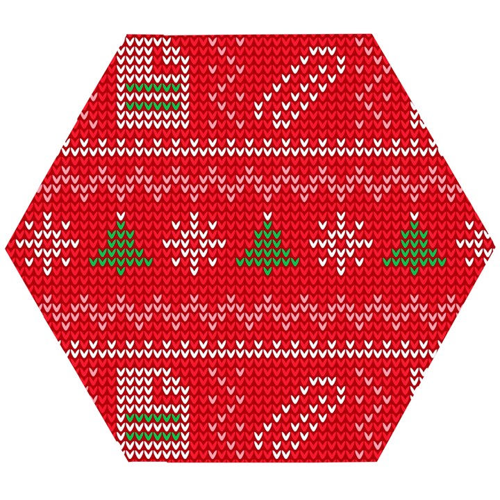 Red Christmas Pattern Xmas Decorations, Christmas Knitted Texture Wooden Puzzle Hexagon