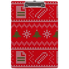 Red Christmas Pattern Xmas Decorations, Christmas Knitted Texture A4 Acrylic Clipboard