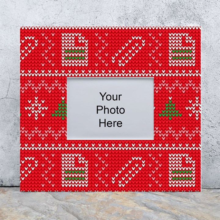 Red Christmas Pattern Xmas Decorations, Christmas Knitted Texture White Wall Photo Frame 5  x 7 