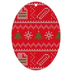 Red Christmas Pattern Xmas Decorations, Christmas Knitted Texture UV Print Acrylic Ornament Oval Front