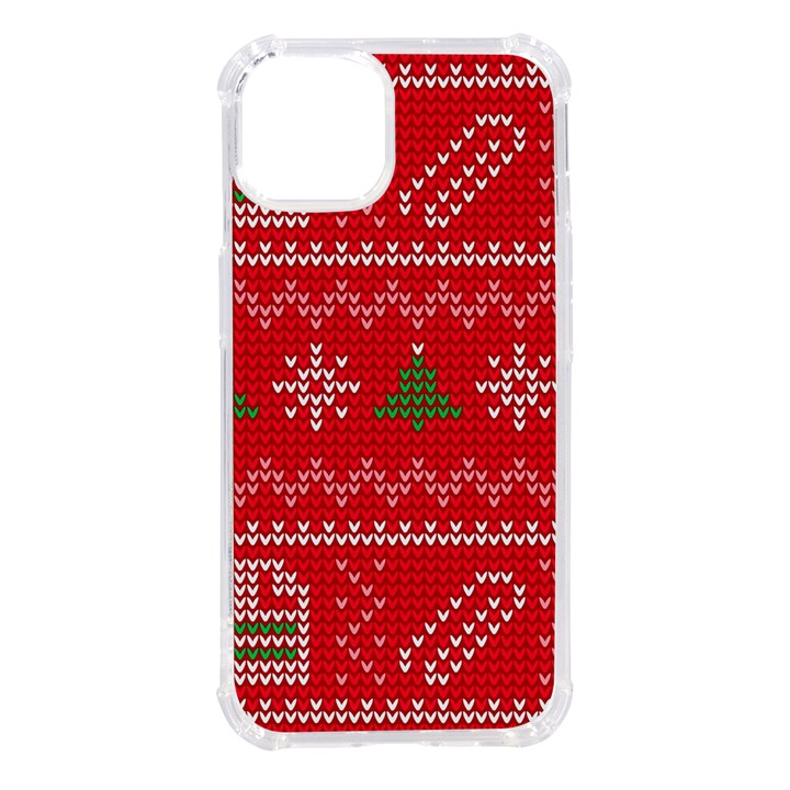 Red Christmas Pattern Xmas Decorations, Christmas Knitted Texture iPhone 14 TPU UV Print Case