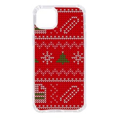 Red Christmas Pattern Xmas Decorations, Christmas Knitted Texture iPhone 14 Plus TPU UV Print Case