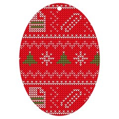 Red Christmas Pattern Xmas Decorations, Christmas Knitted Texture Uv Print Acrylic Ornament Oval by kyorashop23