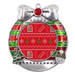 Red Christmas Pattern Xmas Decorations, Christmas Knitted Texture Metal X Mas Ribbon With Red Crystal Round Ornament Front