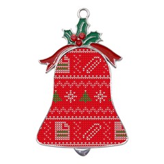 Red Christmas Pattern Xmas Decorations, Christmas Knitted Texture Metal Holly Leaf Bell Ornament