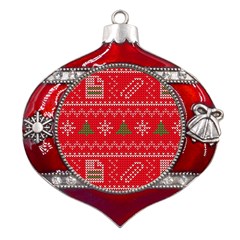 Red Christmas Pattern Xmas Decorations, Christmas Knitted Texture Metal Snowflake And Bell Red Ornament by kyorashop23