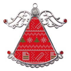 Red Christmas Pattern Xmas Decorations, Christmas Knitted Texture Metal Angel With Crystal Ornament by kyorashop23