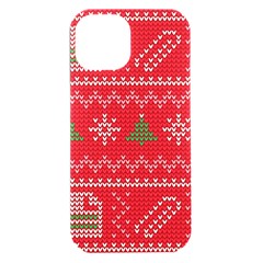 Red Christmas Pattern Xmas Decorations, Christmas Knitted Texture Iphone 15 Plus Black Uv Print Pc Hardshell Case by kyorashop23