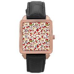 Santa Claus Patterns, Christmas Decorations Rose Gold Leather Watch  by kyorashop23