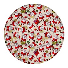 Santa Claus Patterns, Christmas Decorations Round Glass Fridge Magnet (4 Pack) by kyorashop23