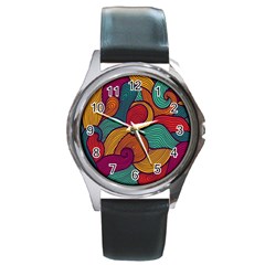 Swirly, Abstract, Multi Colored, Pattern, Round Metal Watch