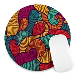 Swirly, Abstract, Multi Colored, Pattern, Round Mousepad