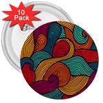 Swirly, Abstract, Multi Colored, Pattern, 3  Buttons (10 pack)  Front