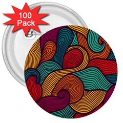 Swirly, Abstract, Multi Colored, Pattern, 3  Buttons (100 pack) 