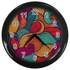 Swirly, Abstract, Multi Colored, Pattern, Wall Clock (black) by kyorashop23