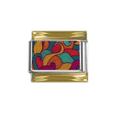 Swirly, Abstract, Multi Colored, Pattern, Gold Trim Italian Charm (9mm)