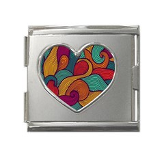 Swirly, Abstract, Multi Colored, Pattern, Mega Link Heart Italian Charm (18mm)