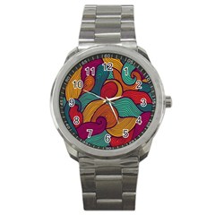 Swirly, Abstract, Multi Colored, Pattern, Sport Metal Watch