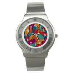 Swirly, Abstract, Multi Colored, Pattern, Stainless Steel Watch