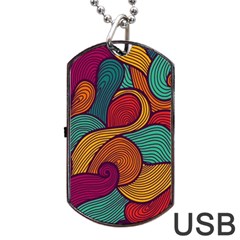 Swirly, Abstract, Multi Colored, Pattern, Dog Tag USB Flash (Two Sides)