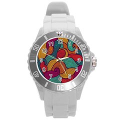 Swirly, Abstract, Multi Colored, Pattern, Round Plastic Sport Watch (L)